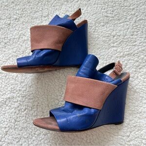 Balenciaga Blue/Brown Leather Open Toe Glove Slingback Sandals Size 35.5